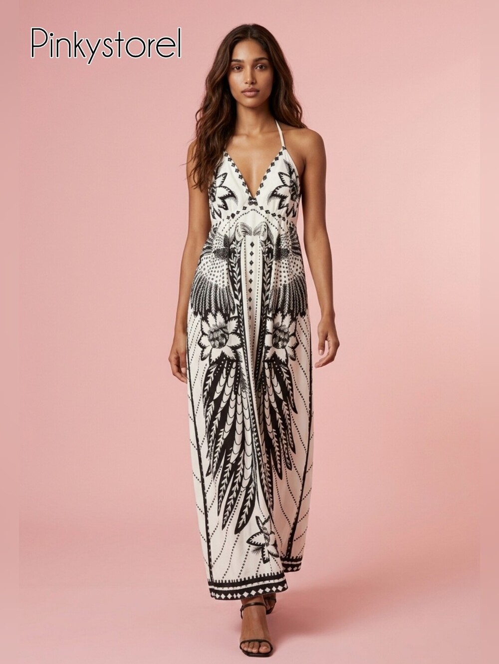 Elegant Black and White Halter Dress